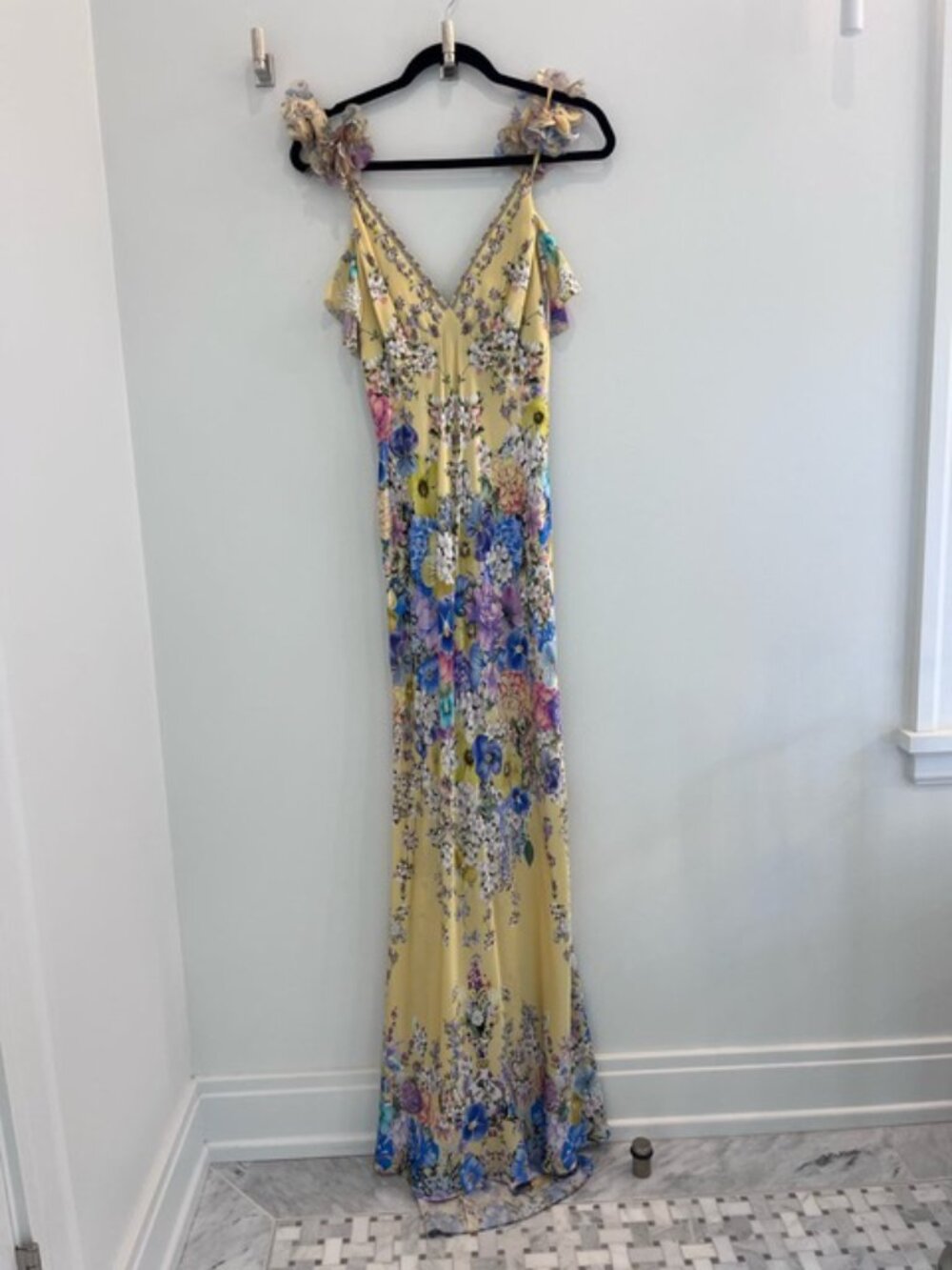 Camilla Embellished floral ruffled silk satin maxi dress - Size Small - Picture 5 of 9
